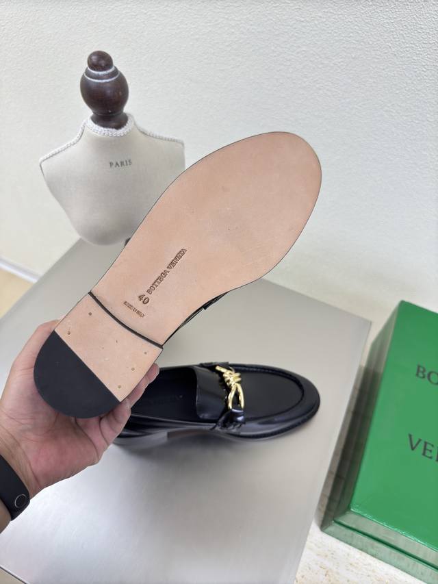 Bottega Venet* genuine leather Astaire loafers with gold-tone metal knotted cord