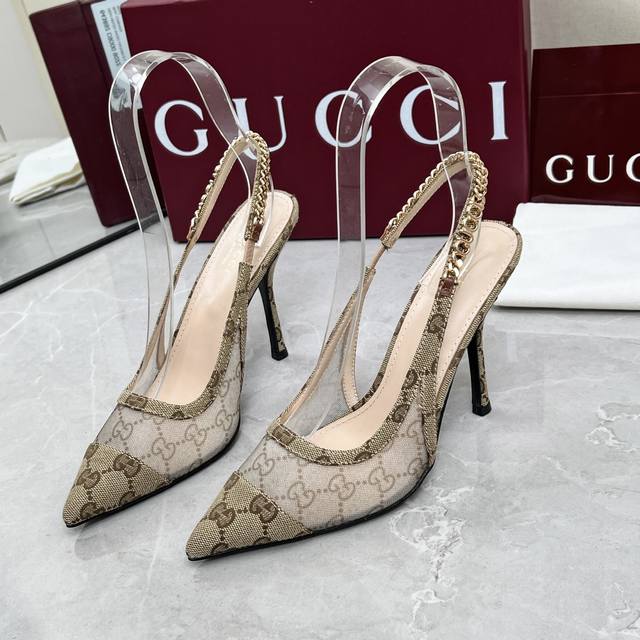 Gucci 25 chain high-heeled sandals Fabric: cloth + mesh Lining: sheepskin Outsol