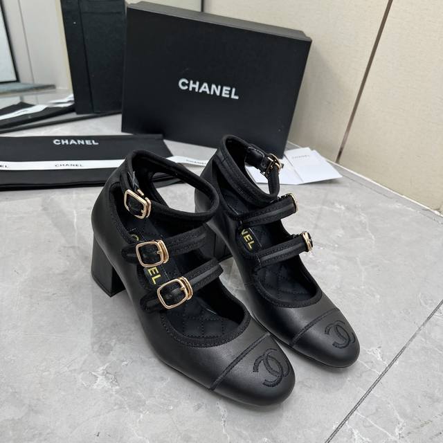 Chanel 25 Early Fall Buckled Mary Jane High Heels. The round toe design ensures