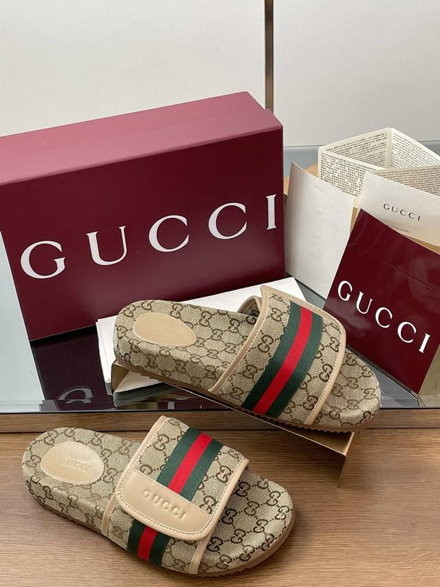 Gucci couple's beach slippers, featuring the latest spring/summer GG embroidered