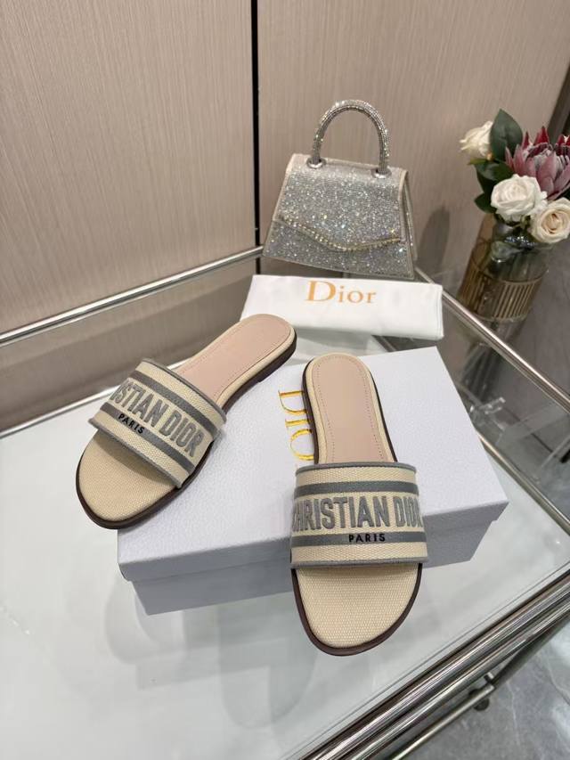 Cd Dior Women's Presbyterian Embroidered Slippers, Sheepskin Lining, Sizes 36-43