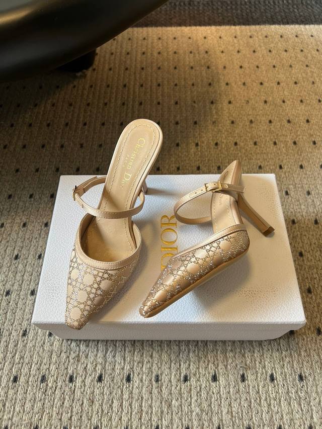 Purchased by Dior 25Ss New Rhinestone Pointed Mule Sandals and High Heels Dior's