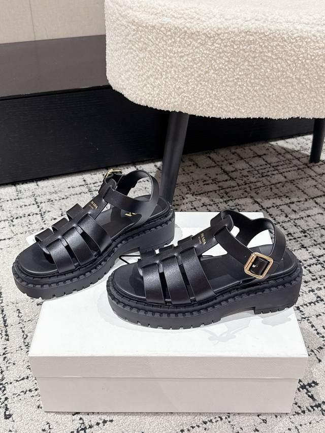 Low-Top and High-Top Prada 25 Latest Spring/Summer Pig Cage Roman Sandals. The e