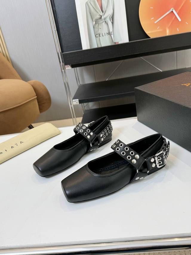 Alaia 24S new retro buckle Mary Jane ballet shoes, catwalk style flat ballet sho