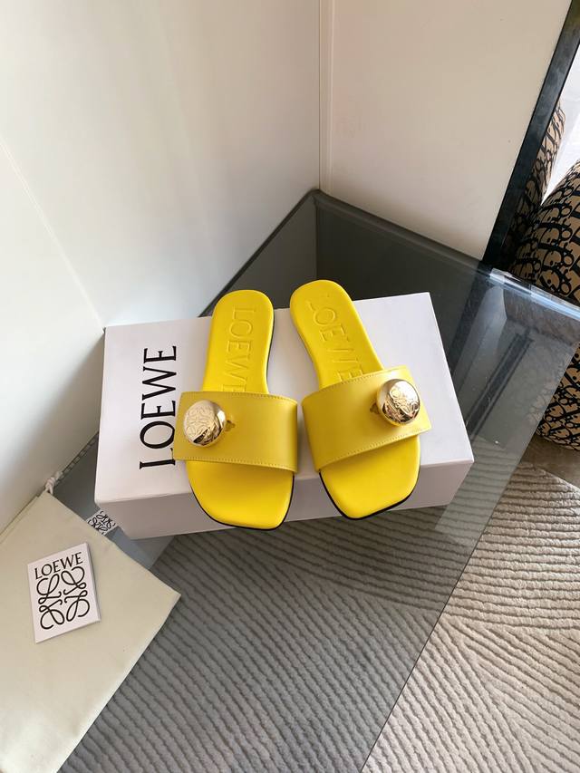 Factory Price P, Loewe 25Ss small golden ball flat sandals, comfortable slippers