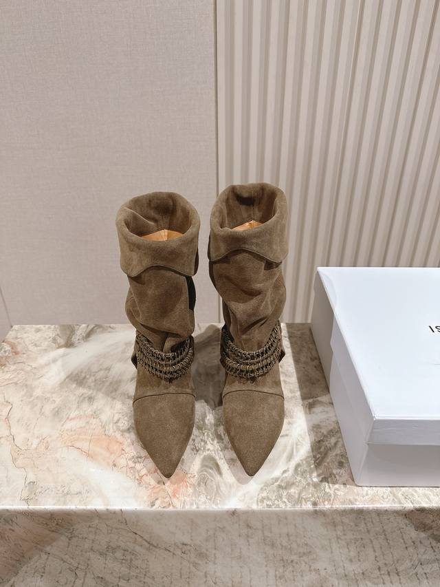 225 Isabel Marant niche brand chain pointed boots, height-enhancing Martin boots