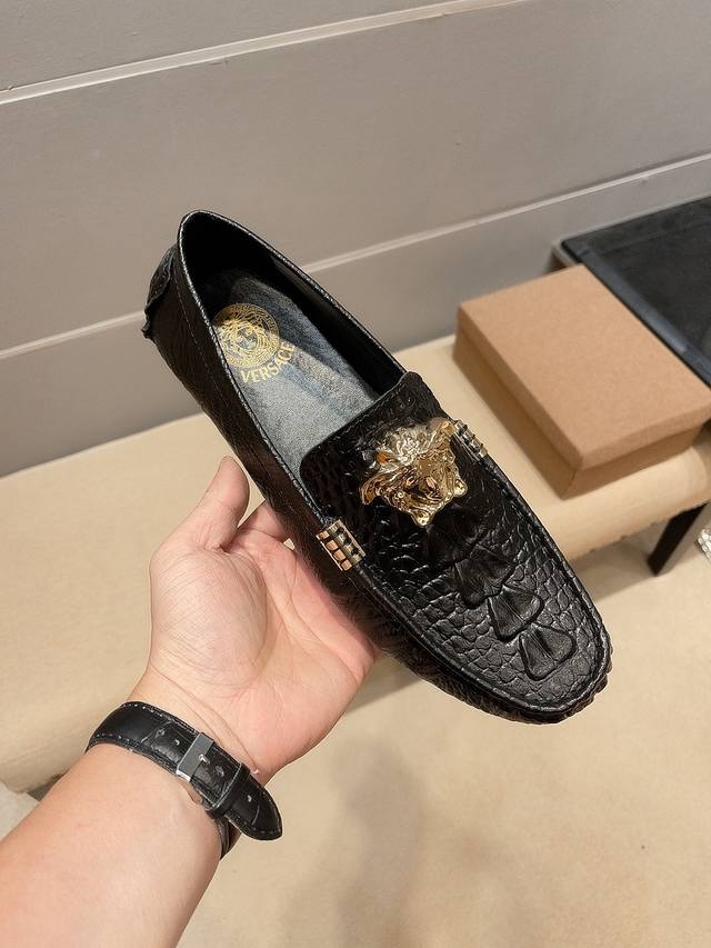brand Versace, with a top-grain Italian crocodile leather upper, a sweat-wicking