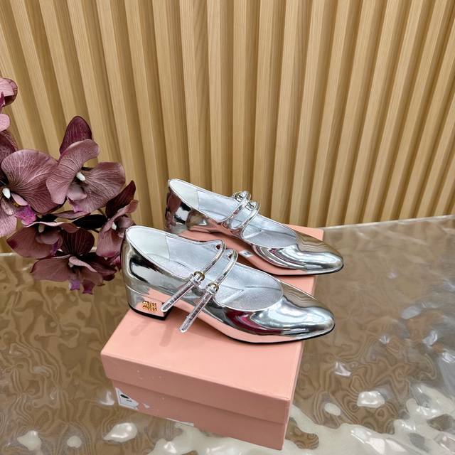Miumiu Miu Miu Spring Runway New Chunky Heel Mary Jane Ballet Shoes Official Spr