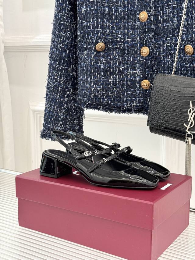 Factory Price Gucci 25Ss rhinestone Double G chunky-heeled square-toed slingback