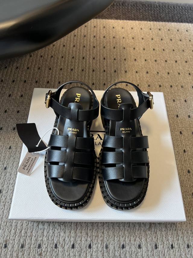 Prad* Prada 25Ss Spring/Summer new sawtooth Roman braided thick-soled rubber san