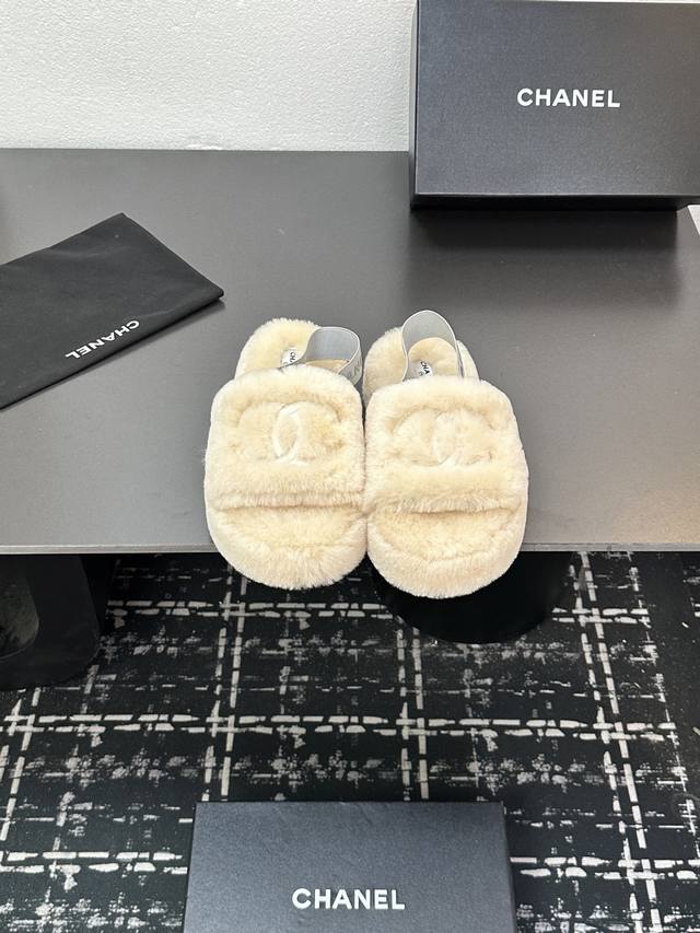 Factory Price: Chane* | Chanel classic double C chain buckle thick-soled fur sli