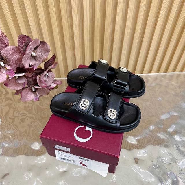 Spring/Summer New Gucci 25Wf Spring/Summer New Double G Buckle Velcro Beach Slip