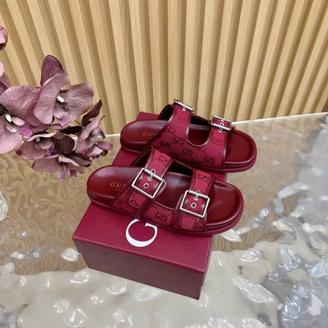 Spring/Summer New Gucci 25Wf Spring/Summer New Double G Buckle Velcro Beach Slip