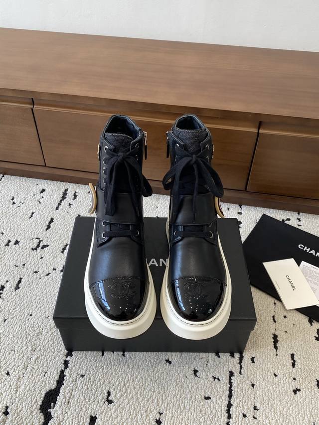 Chanel 2025S autumn and winter series thick-soled ankle boots, made of imported