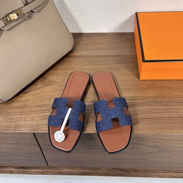 factory price P, denim Hermes H slippers Oran sandal series is fashionable and v