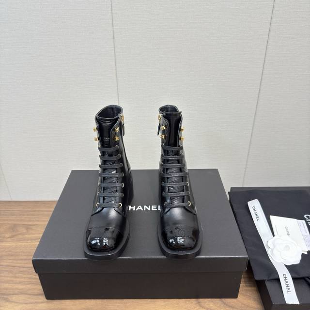 Chanel 25A early autumn new mid-calf boots suede color-blocked thick-heeled knig