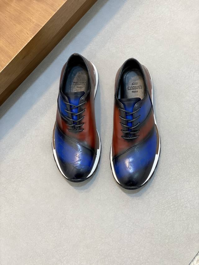 Berluti Fast Track men's Scritto patterned rubbed leather sneakers. Drawing insp