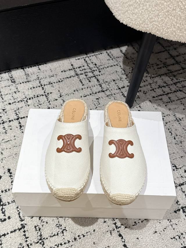 Celine 25 new spring and summer logo straw Birkenstock closed toe slippers in Fr