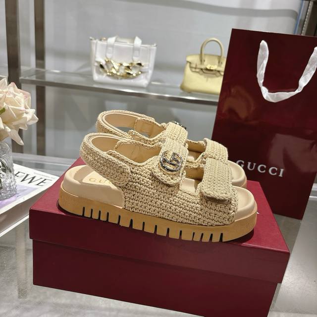 Gucci Cotton Velcro Double G Women's Sandals! These flat sandals feature a Velcr