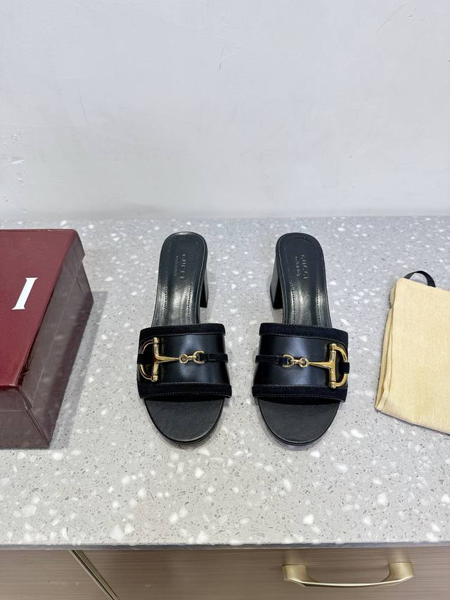 Gucci 25Ss Spring/Summer Horsebit High-Heeled Slippers, featuring a rubber sole