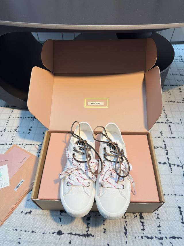 Miumi* 25Ss Retro Biscuit Shoes, Casual Canvas Shoes, Double-Layer Cloth Shoes.