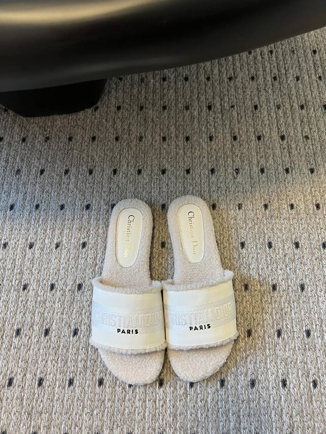 Top-of-the-line Dior 24 leather slippers with perforated lettering. This classic