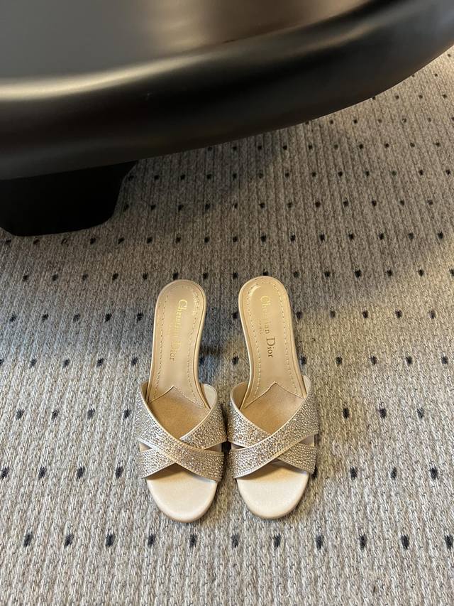Top version Dior 25 New Pearl Heel Cross High Heel Slippers Dior 2025 Spring/Sum
