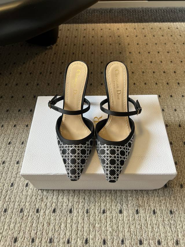 Premium Edition Dior 25Ss New Rhinestone Pointed Toe Mule Sandals and High Heels