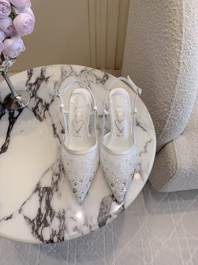 Christian Loubouti* new rhinestone red-soled high heels wedding shoes. Hand-sewn
