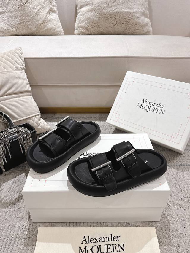 2025 McQueen Arc Platform Leather Sandals and Slippers for Couples! Authentic Ai