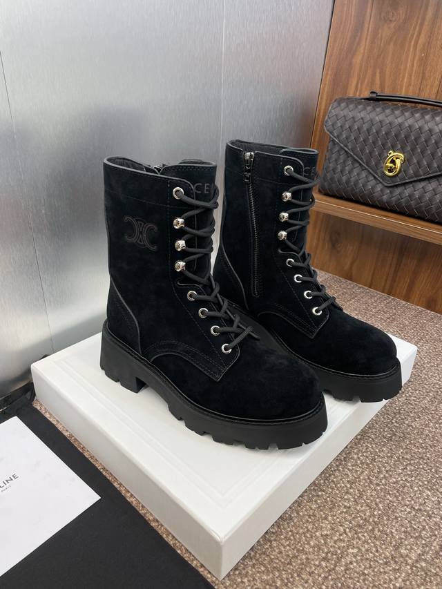 Factory P Price P Celine 2025 Autumn and Winter New Lace-up Motorcycle Women's A