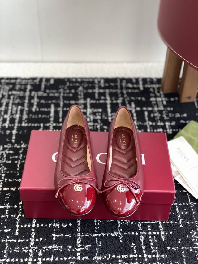 Shopping-grade Gucci 25Ss spring/summer new bow ballet flats with diamond V-embr