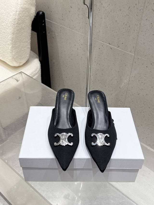 Celine 25 new color new Arc de Triomphe kitten heel pointed toe half slippers su