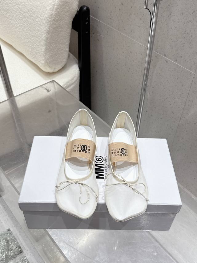 Mm6 Margiela mesh ballet shoes bow single shoes Upper material: imported mesh +