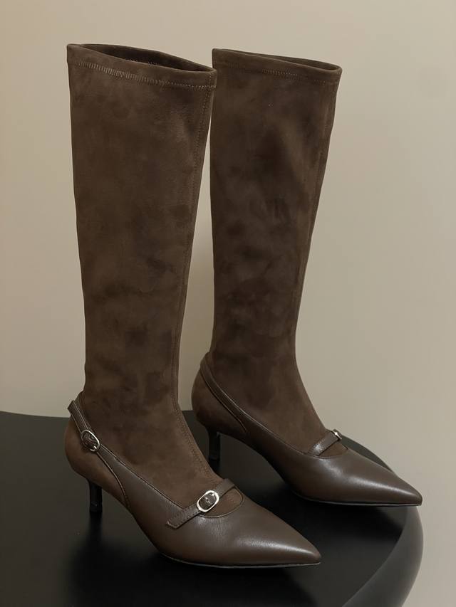 2025 Early Autumn New Magda Butrym Stretch Boots Buckle Kitten Heel Boots This p
