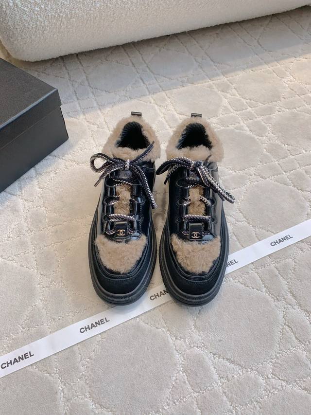 Factory Price: P Chane* New lace-up platform shoes, casual shoes with wool embel