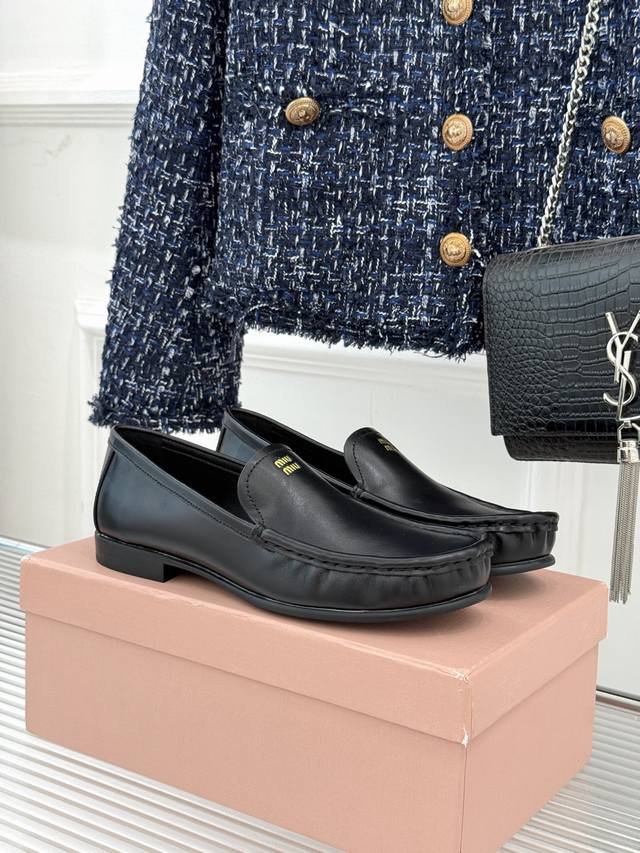 Factory Price: Miu Miu Classic Lettered Retro Loafers. These lettered loafers we