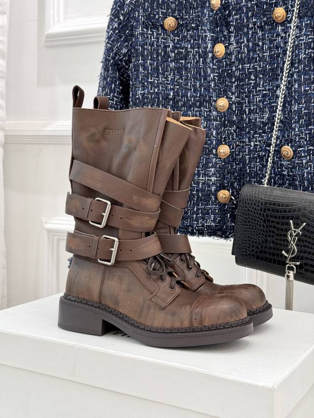 Factory Price: Ethor 25Wf New Fall/Winter Retro Double-Buckle Motorcycle Boots.