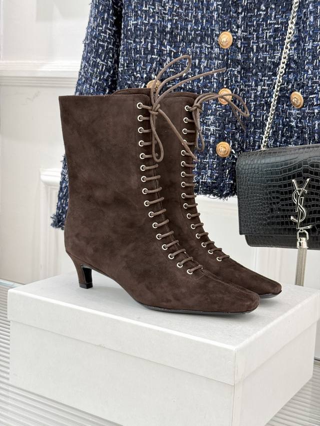 Factory Price: Toteme's classic Roman lace-up kitten heel ankle boots are a fash