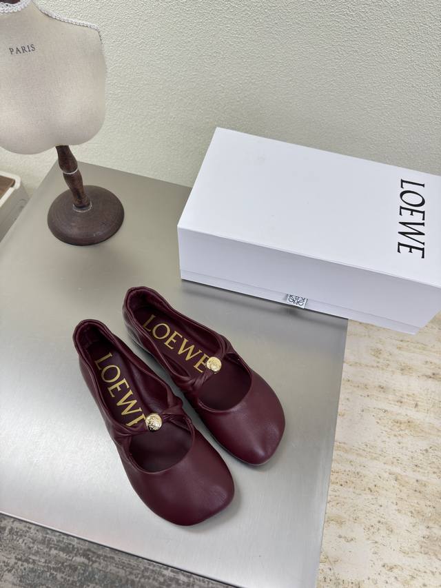 Loewe Mary Janes showcase the beauty of lambskin. Upper: lambskin. Lining: burgu