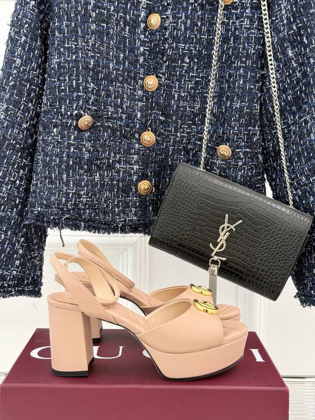 Factory price Gucci double G buckle platform high-heeled sandals. The iconic dou