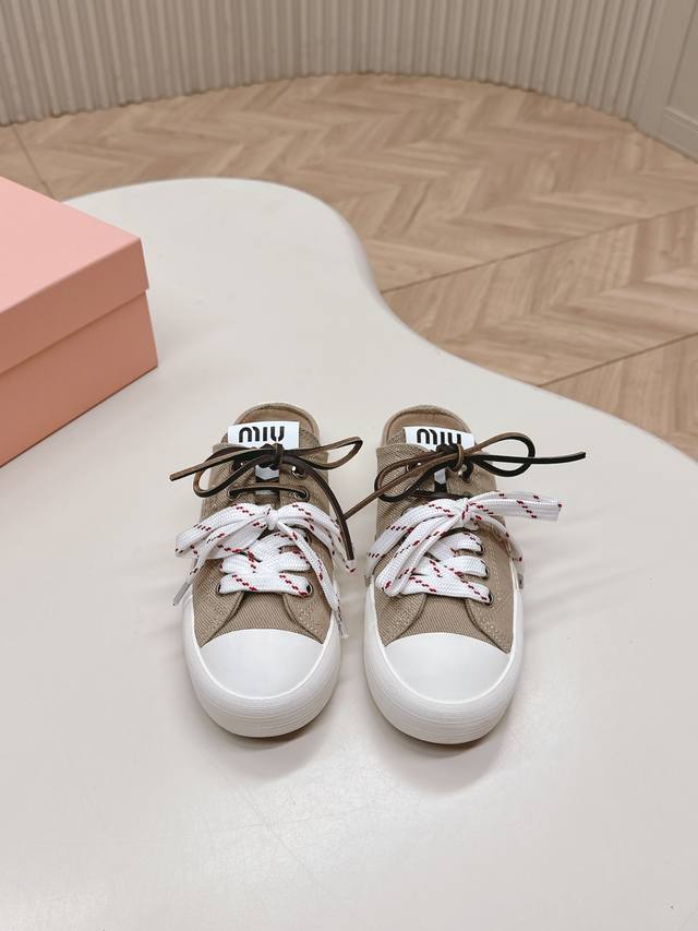 High-top, low-top, and half-slip fabric models are available from Miu Miu for Sp