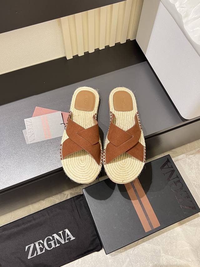 Zegna classic men's slippers, high-end leather slippers with a single strap, wov