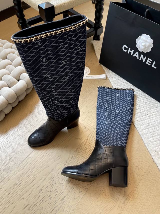Chanel 25A new chain-strap block-heel boots! Top-tier edition! Pre-sale: sheepsk