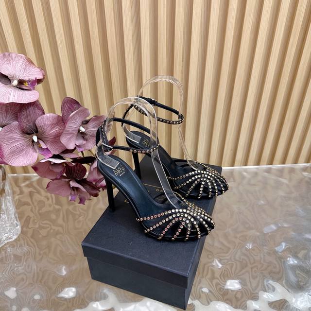 Alevi 25Ss summer new caged crystal rhinestone slingback stiletto sandals, a top