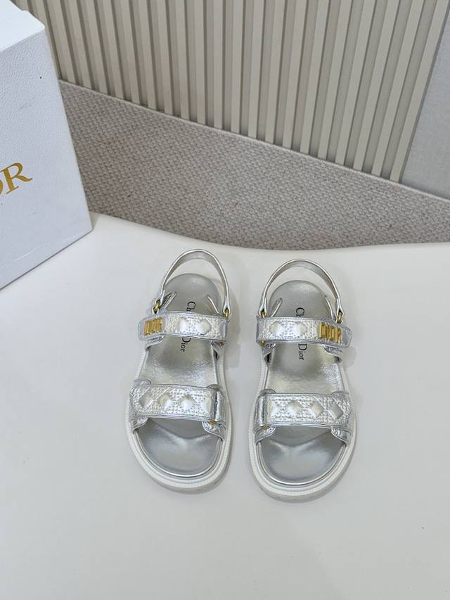 High-end silver-embroidered Dior sandals, the latest model from Dior. These styl