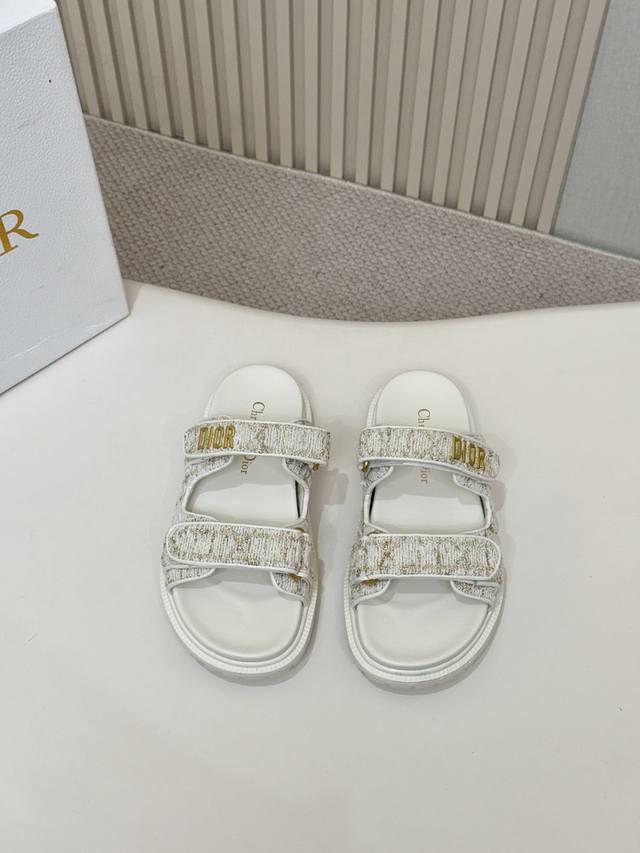 Hot Price: White velvet and gold thread Dior classic sandals. These Dioract mixe