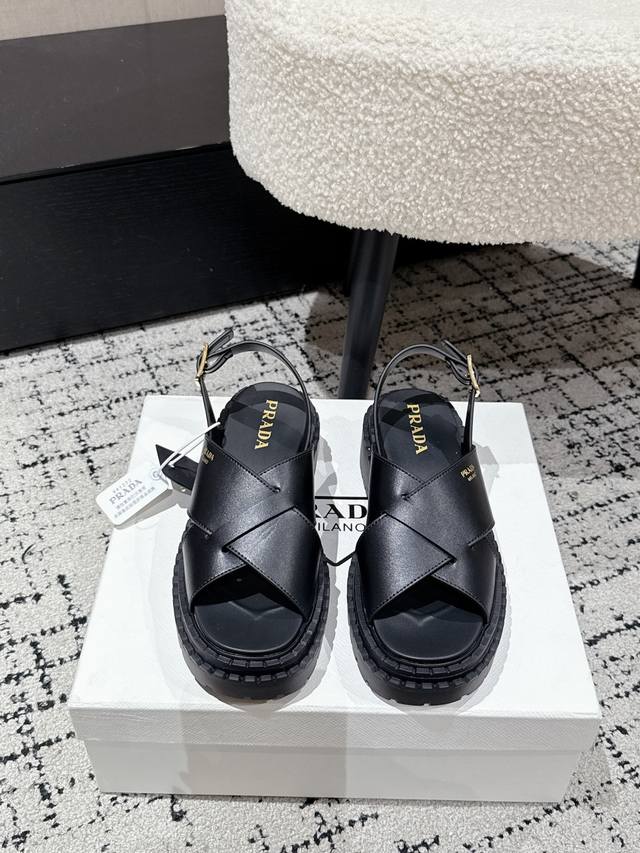 Top-tier classic sandals, original triangle logo, cross-sole, Roman beach sandal