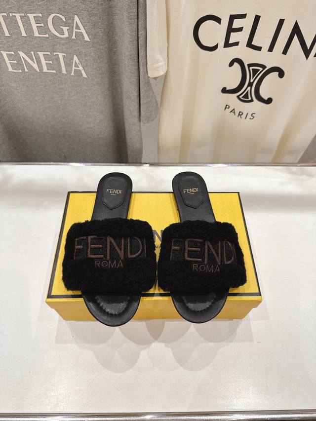high-end factory-released Fendi 2025Ss autumn/winter new flat fur slippers are t