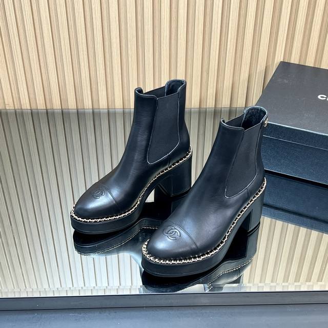 High-Release Chanel Chain Chunky Heel High-Heeled Ankle Boots and Martin Boots.